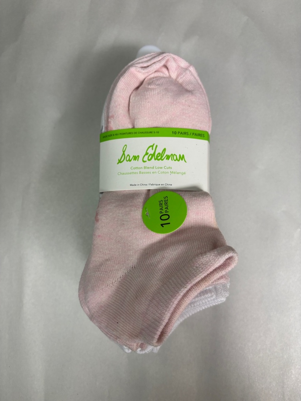 New Sam Edelman Socks Women’s 10 Pair Pink & White Cotton Blend Low Cut Socks